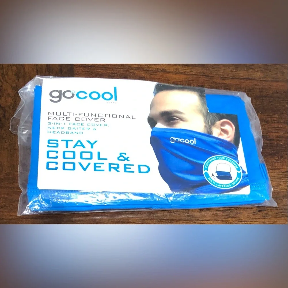 Go cool multi functional 3in-1 face cover neck gaiter & headband. Blue
